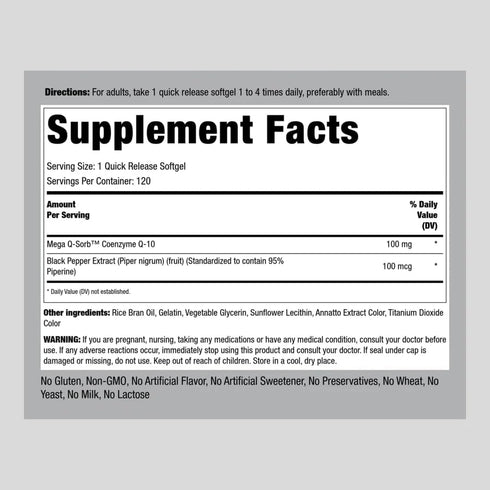 Piping Rock CoQ10 100mg Softgels | 120 Count | with Black Pepper Extract | Enhanced Absorption | Non-GMO, Gluten Free Supplement...
