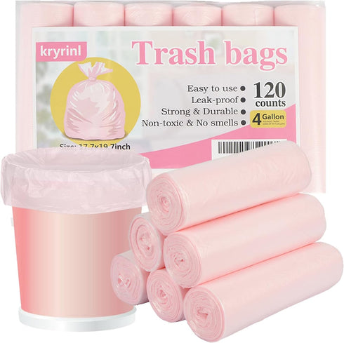 4 gallon Strong Trash Bags Garbage Bags, Bathroom Trash Can Bin Liners, Small Plastic Bags for home office kitchen bedroom, pink...