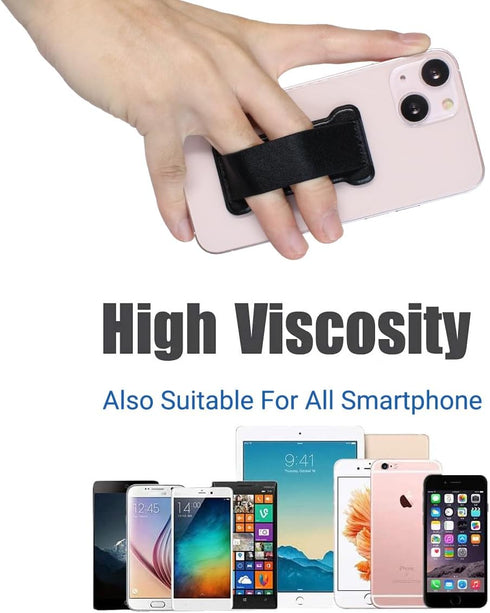 Phone Grip Holder for Hand, Universal Finger Strap Phone Holder, Finger Selfie Grip Compatible with Most Smartphones (PU Black) - 2Pack...
