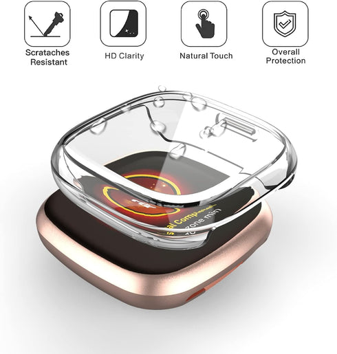 8 Pack Case Compatible with Fitbit Versa 3 / Sense Screen Protector, Ultra Slim TPU Plated Cover Anti-Scratch Shockproof All Around Bumper Shell A...