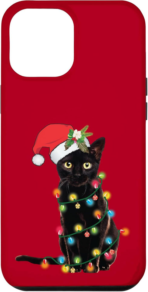 iPhone 12 Pro Max Santa Black Cat Tangled Up In Christmas Tree Lights Case...
