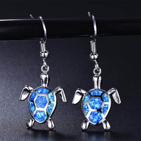Tiny Turtles Dangle Drop Earrings 925 Sterling Silver Pin Lovely Animal White Opal Hook Hoop Earring Drops Delicate Jewelry Gift for Women Girls S...