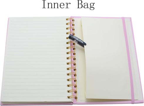 Spiral Notebook with Bandage and Inner Pockets, A5 PU Hardcover 8mm Ruled 70 Sheets/140 Pages Journals for Study and Office (Pink)...