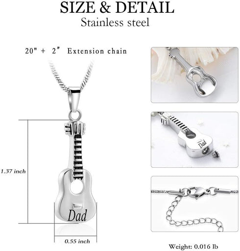 Yinplsmemory Cremation Jewelry Carved Guitar Urn Necklace for Ashes for Dad Cremation Pendant Ashes Holder Memorial Keepsake Urn Necklace for Wome...