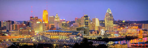 PHOTOSBYJON Cincinnati Skyline 2019 Photo Print UNFRAMED Dusk Color City Downtown 11.75 inches x 36 inches Photographic Panorama Poster Picture St...