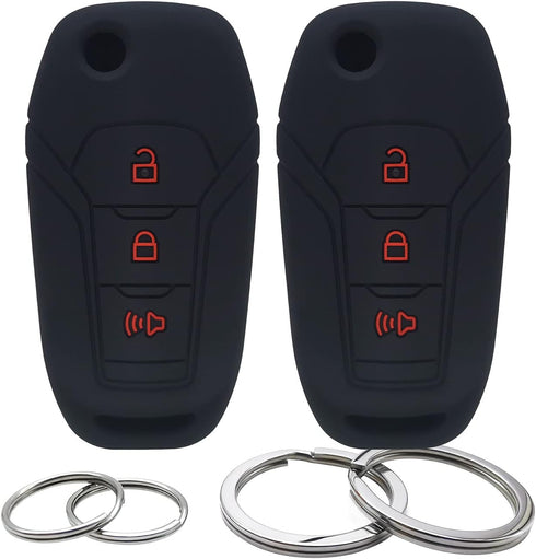 GFDesign 2 Pcs Silicone Flip 3 Buttons Key Fob Cover Remote Case Keyless Protector Compatible with Ford EcoSport Escape Explorer Ranger F-150 F-25...