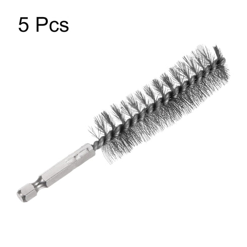 5Pcs Bore Brush Stainless Steel 22mm Dia Cleaning Twisted Wire Brush Tube Pipe Cleaner with Handle 1/4 Inch Hex Shank for Tubes, Ports, Bearings...