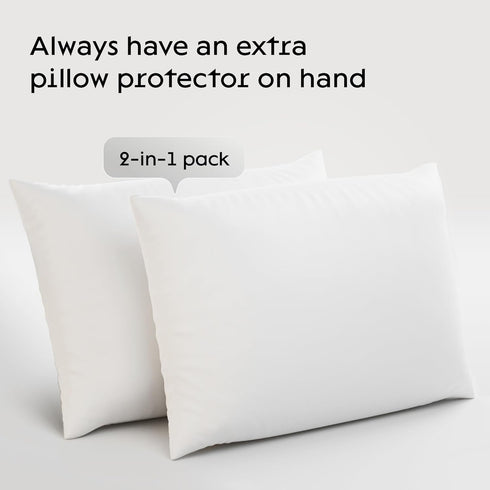 2 Pack Waterproof Pillow Protectors Standard 20x26 Inches Smooth Zipper Premium Encasement Covers Quiet Cases Set White 100% Liquid Protection...