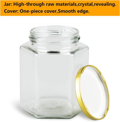 Encheng 16 oz Clear Hexagon Jars,Glass Jars With Lids(Golden),Mason Jars For Honey,Foods,Jams,Liquid,Spice Jar Herd Jar Canning Jars For Storage 1...