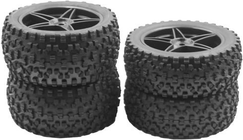 4Pack ShareGoo 12mm Hex Wheel 5 Spoke Rims High Grip Rubber Tires Front Rear Tyres with Sponge 88mm/3.46" for 1/10 RC Off-Road Buggy...
