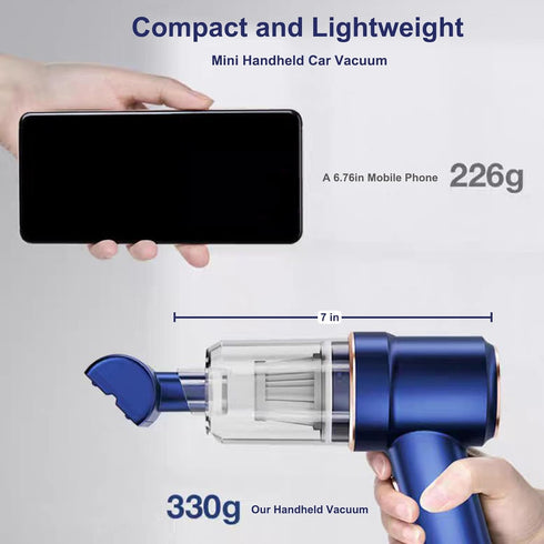 Handheld Vacuum Cordless, 9000PA Car Vacuum with LED Light, Portable Car Vacuum Cleaner, Mini Hand Vacuum with Low Noise for Car, Home, Office(Blu...