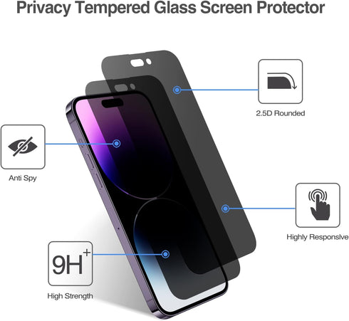 ProCase 2 Pack iPhone Privacy Screen Protector for iPhone 14 Pro Max 2022, 9H Anti Spy Dark Tempered Glass Screen Film Guard for iPhone 14 Pro Max...
