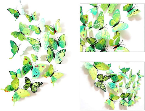 Somotersea 24PCS 3D Butterfly Wall Decal Removable Refrigerator Magnets Stickers Decor for Kids Room Decoration Home and Bedroom Art Mural Green...