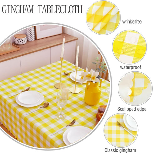 MANGATA CASA Yellow Gingham Tablecloth for Square Tables-Checkered Table Cloth Waterproof Kitchen & Table Linens-Polyester Buffalo Plaid Wrinkle F...