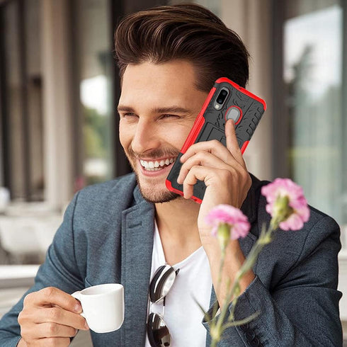 Yiakeng Samsung Galaxy A10E Case, Samsung A10E Case, Shockproof Slim Protective with Kickstand Hard Phone Cover for Samsung Galaxy A10E (Red)...