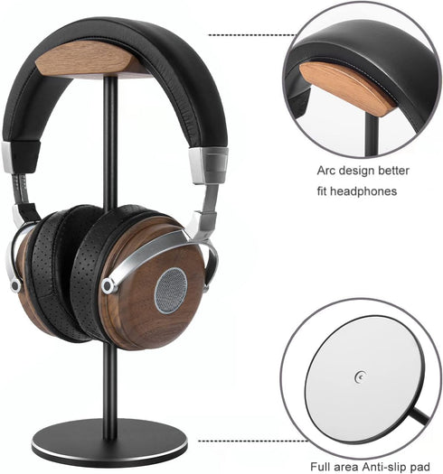 Headphone Stand Headset Holder with Walnut Wood Headrest,Gaming Headset Stand Earphone Stand with Solid Heavy Base for All Headphone Sizes...