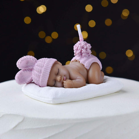 Birthday Candle Brown Sleeping Baby Cake Topper Candle for Party Baby Shower and Wedding (Pink)...