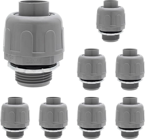 8 Pack NPT Nonmetallic Conduit 1/2-in Electrical Conduit Fittings PVC Straight Connectors Liquid Tight Conduit Connectors...