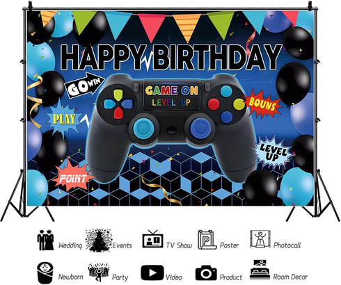 7x5Ft Video Game Happy Birthday Backdrops for Boy Gaming Theme Photography Background Birthday Party Decoration Cake Table and Birthday Decoration...