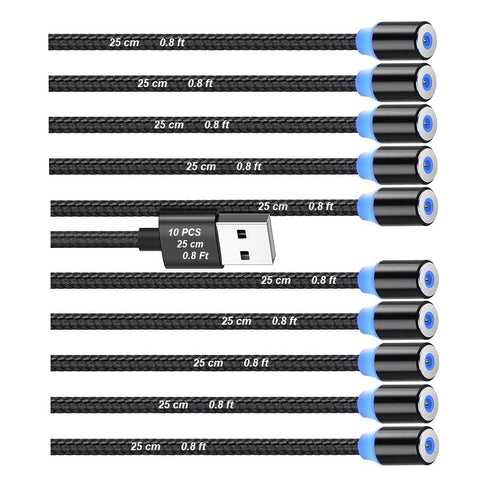 Magnetic Charging Cable 10pcs,Just Short USB Cables No Magnetic Charging Tips,[0.6~0.8ft/20~25cm,2.4 A Max) i Style Nylon Braid Cord,Compatibility...