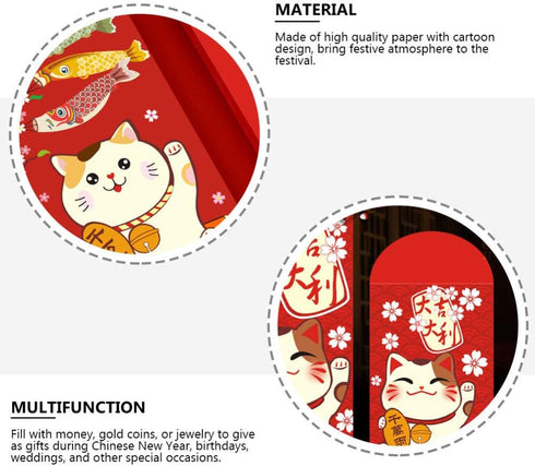 Cabilock 20pcs Chinese New Year Money Envelopes Lucky Cat Pattern Hong Bao Wedding Red Envelopes Lucky Ox Zodiac Hong Bao Packets Chinese Party Su...