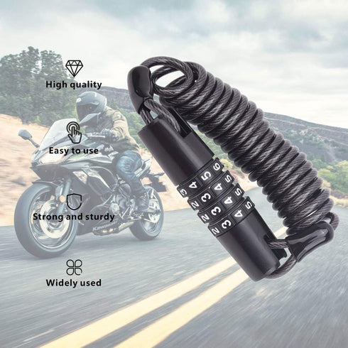 Bike Lock Combination Scooter Chain Lock Motorcycle Helmet Lock Cable 4-Digital Safety Code Combination Lock(High Hardness Metal, Stretchable...