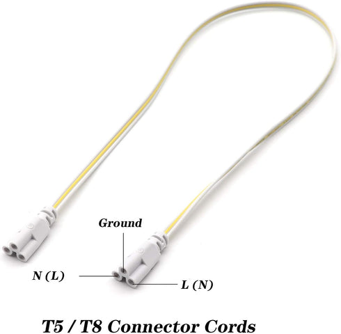 T5 T8 Extension Cords, 2ft Conenctor Cord, 3-Prong Extended Power Cable for Integrated LED Tube Light, Single LED Shop Garage Light Fixture, Under...