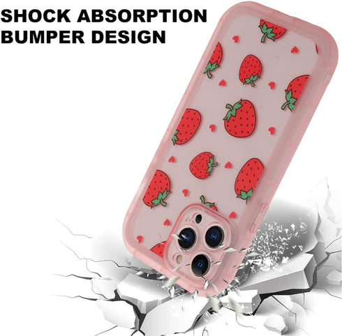 MZELQ Compatible with iPhone 13 Pro Case Pink Strawberry Cute Pattern, Soft TPU Cute Camera Protector iPhone 13 Pro Case for Girls Women + 1* Scre...
