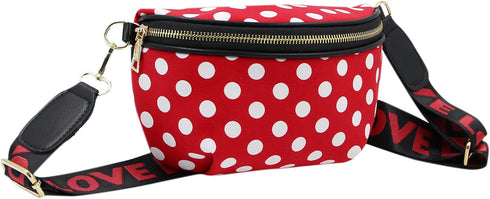 Kids Nylon Waist Bag Cute Polka Dot Small Fanny Pack Belt Bag Phone Purse for Women Girls Sport Running Travel Festival Red...