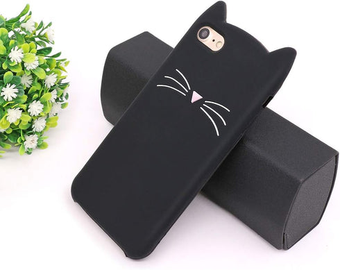 Cute iPhone SE 2022 Case, iPhone SE 2020 Case, iPhone 7 Case, iPhone 8 Case, iPhone 6 Cases, iPhone 6s Case, Black Whisker Cat Ears Funny 3D Carto...