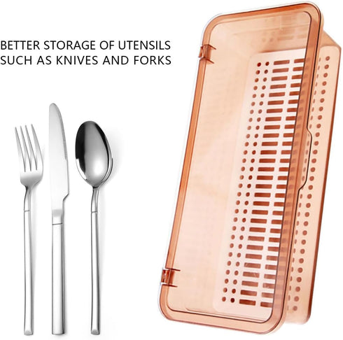 Flatware Tray with Lid,Silverware Tray Kitchen Cutlery Tray and Utensil Storage Container for Flatware and Silverware (Brown)...