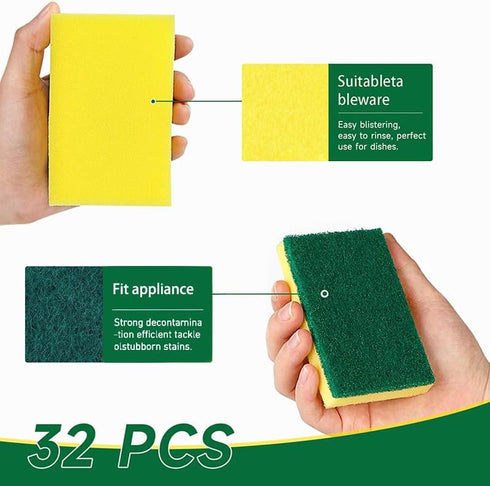 Scrub Sponges Kitchen 32 Count, Non-Scratch Scrub Dish Sponges, Heavy Duty Scrub Sponges for Cleaning, Effortlessly Clean your Stovetop, Sinks, St...