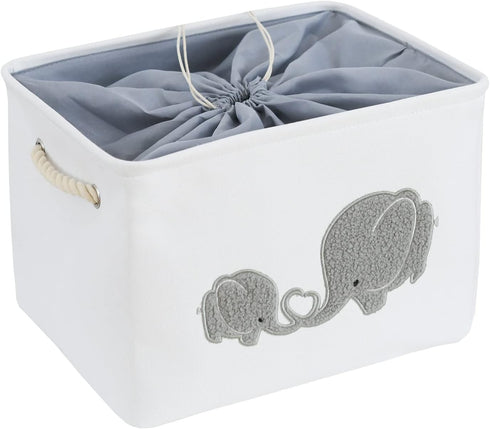 INough Baby Gift Baskets Empty Large Storage Container Fabric Toys Basket, Elephant Toy Box with Drawstring Closure for Wipes and Diapers, Nursery...