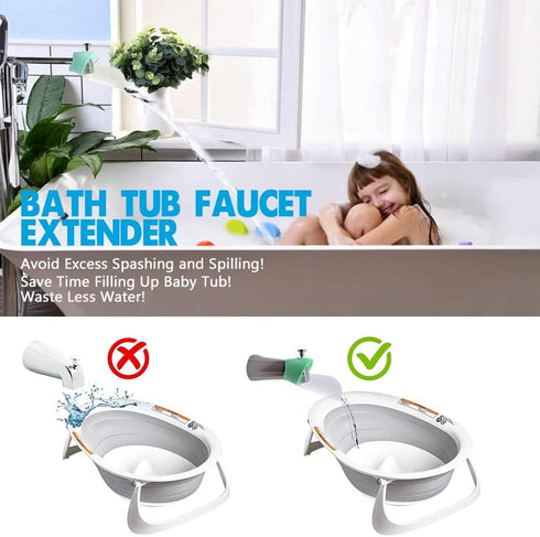 Bath Helper - Bath Tub Faucet Extender - Guides Water Directly from Faucet to Baby Bath Tub Without Excessive Water Waste and Splashing (Green)...