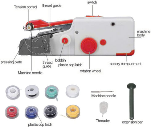 Handheld Sewing Machine Mini Professional Battery Powered, Portable Electric Stitching Machine for Beginners, Red Ergonomic and Compact Hand Sewer...