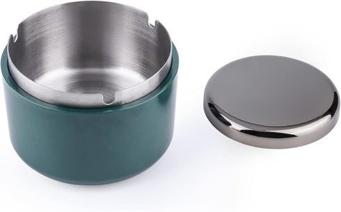 Smokeless Ashtray with Lid Ash Tray with Stainless Steel Liner Inside Cool Ashtrays for Cigarettes Outdoor Patio Home Office Tabletop?Dark Green)...