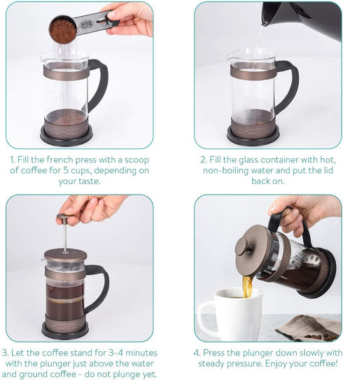 Navaris Retro French Press Coffee Maker (12 oz) - Stainless Steel Coffee Press Tea Maker with Plunger, Filter, Durable Borosilicate Glass Beaker...