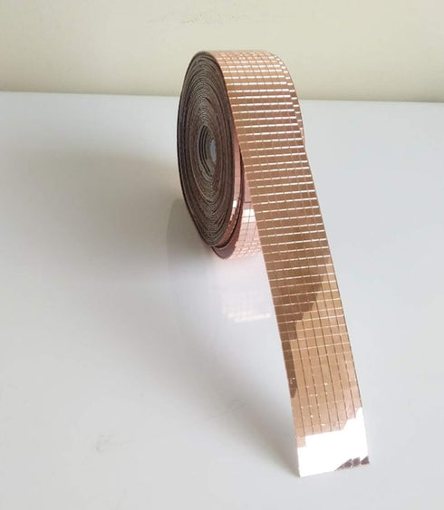 Rose Gold Roll Self-Adhesive REAL Glass Craft Mini Square Round Mirrors Mosaic Tiles for DIY Crafts,Ball,Home decor (1.0M length)...