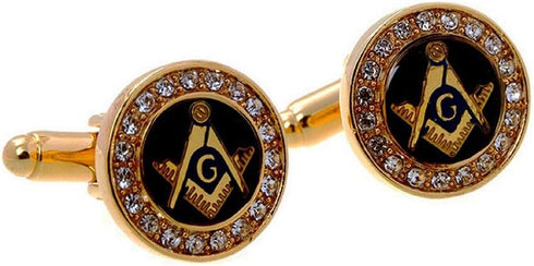 Freemason Masonic Mason Crystal Pair Cufflinks in a Presentation Gift Box & Polishing Cloth...