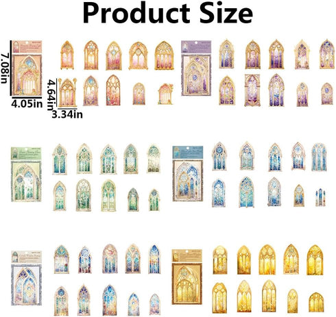60Pcs Retro Glazed Window Flower Sticker Transparent Waterproof Stickers Holographic Glitter Stickers Vintage Scrapbook Stickers for DIY Diary Alb...
