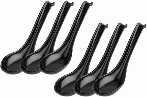 Happy Sales HSSP-MLDBK6, Melamine Soba, Rice Spoons, Asian Chinese Won Ton Soup Spoons, 6 pc Black Ladle Soup Spoons...