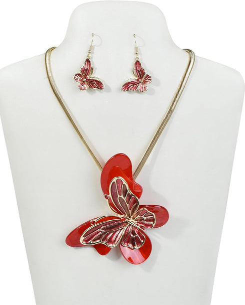 Elegant Acrylic Monarch Butterfly Necklace and Earrings Morpho Butterfly Jewelry Sets Insect Dangle Drop Pendant for Women Ladies...