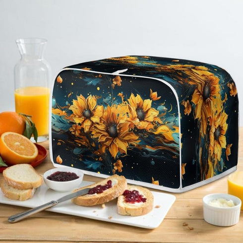 2 Slice Toaster Cover Splash Oil Painting Sunflower Plus Size Toaster Dust Cover Microwave Oven Cover Dust and Fingerprint Protection (14x14")2PCS...