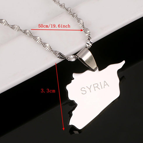 Stainless Steel Syria Map Flag Pendant Necklaces Syrians Jewelry...