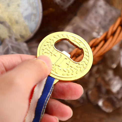 2PCS Medal Shaped Bottle Opener - Gold Medal Beer Opener, Metal Fun Bottle Cap Open Utensil with Neck Ribbon for Bar Bartender Restaurant Party Ho...