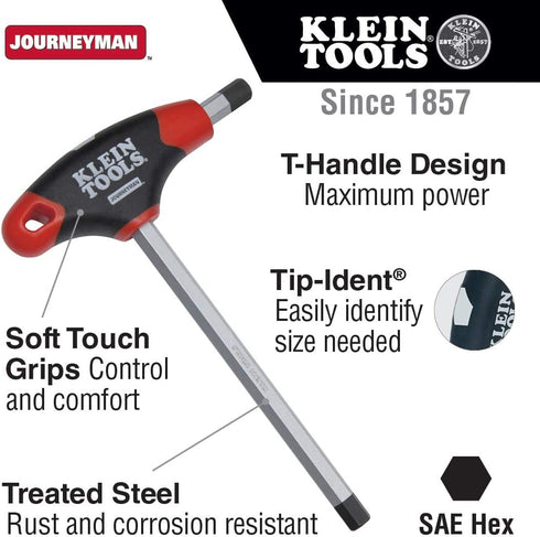 Klein Tools JTH4E13 1/4-Inch Hex Key with Journeyman T-Handle, 4-Inch...