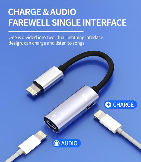 iPhone Headphone Adapter Dual Lightning Jack Dongle(2in1)Apple MFI Certified AUX Cable Splitter Audio Charge Converter for 14 13 12 11 Pro Max Min...