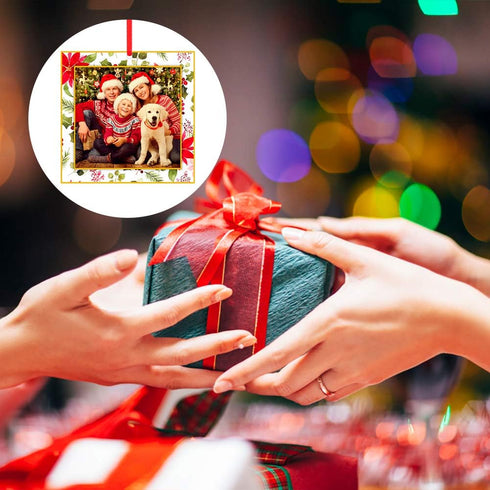 WaaHome Picture Frame Christmas Ornaments 2025-3'' Floral Photo Frame Christmas Tree Ornaments Decorations Gifts for Family Friends Women Mom...