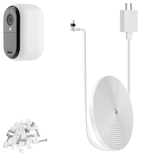 iTODOS 20ft/6m Power Cable and Adapter for Arlo Essential 2K Outdoor Security Camera (2nd Generation), Weatherproof Outdoor Flat Charging Cable fo...