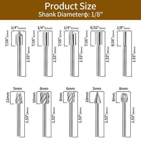 20Pc HSS Router Carbide Engraving Bits and Router Bit Set with 1/8"(3mm) Shank for Power Rotary Tools Accessories for DIY Woodworking, Carving, En...
